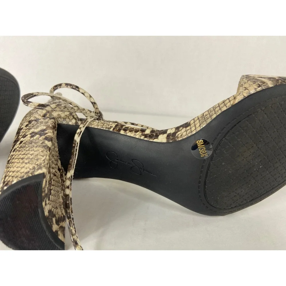 Jessica‎ Simpson Snakeskin Lace Up Block Heel Sandals Brown Tan 8M
